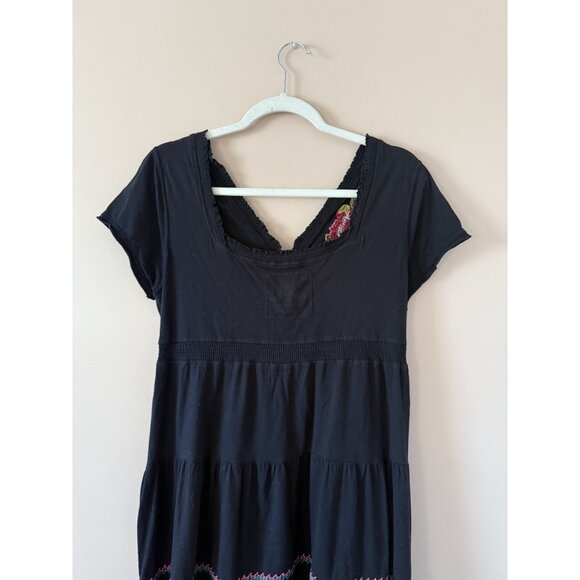 Johnny Was JWLA Black Embroidered Floral Tiered Cotton Peasant Mini Dress Boho M - Picture 6 of 9